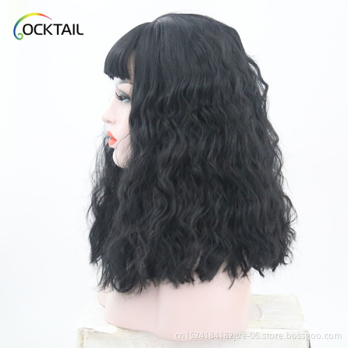 dropshopping cosplay wig black, long wavy synthetic wig with bangs